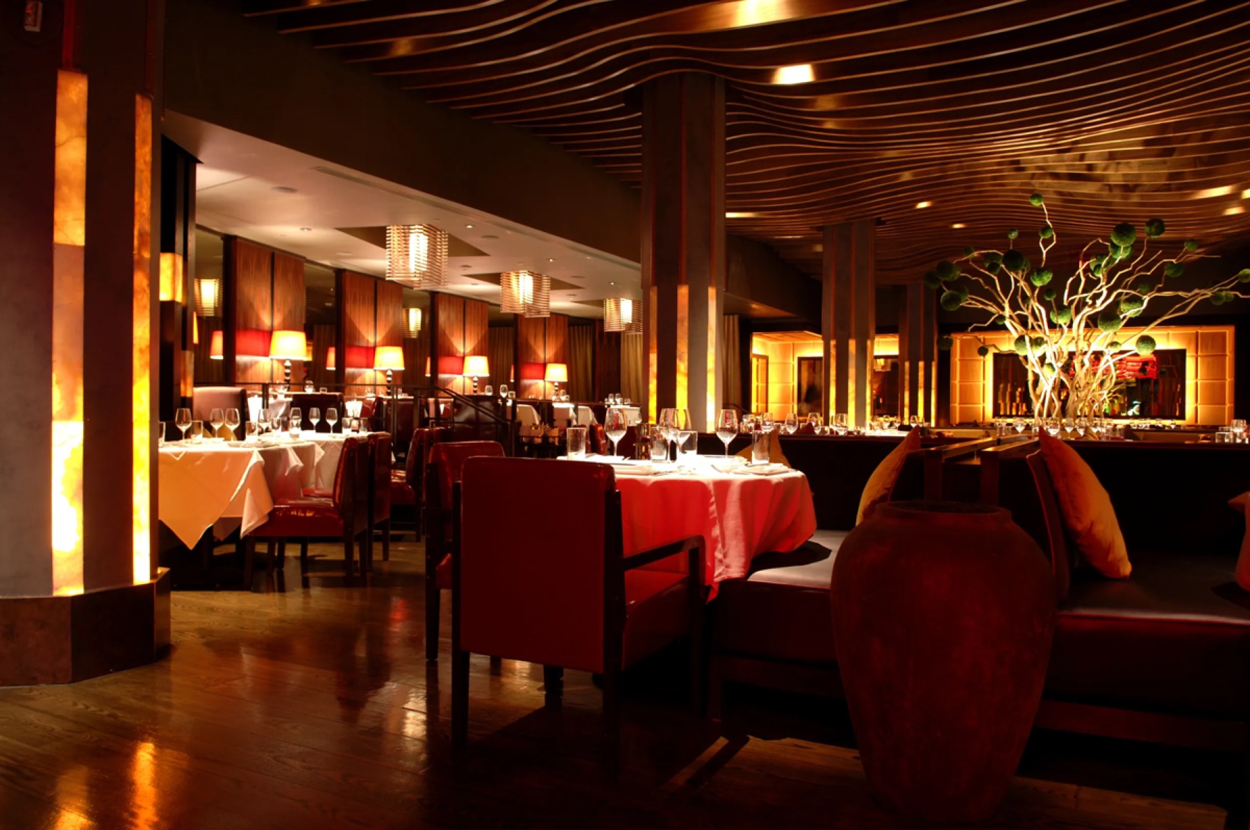 The dining room dressed for service