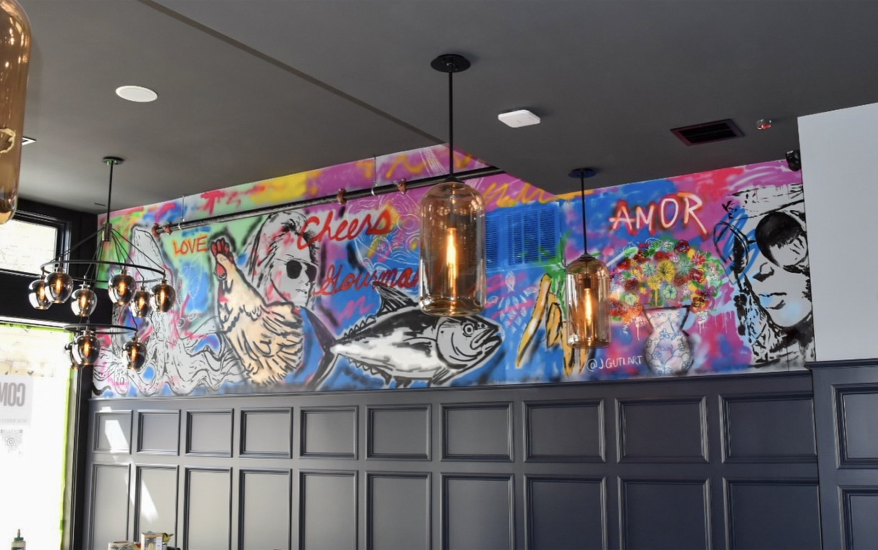 The mural on the back wall